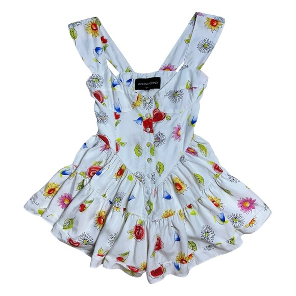 Vanessa Mooney White and Floral Elisabeth Romper Dress Womens XXS - Picture 2 of 9
